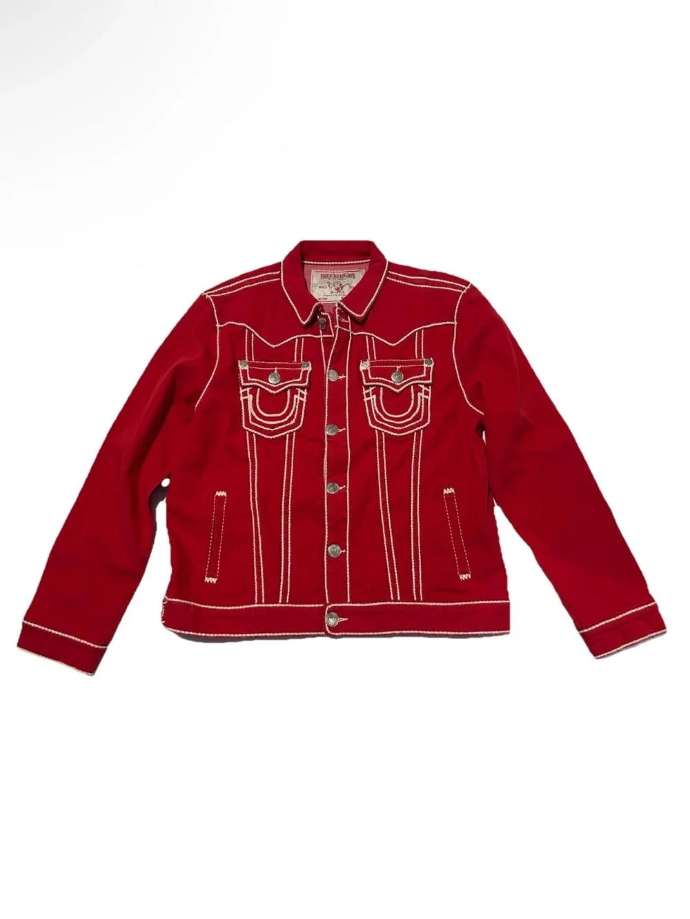 True religion 2xl red Contrast-Stitch Denim Jacket